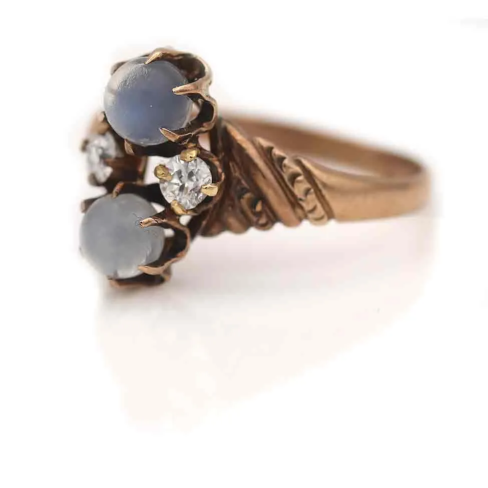 Victorian Twin Moonstone and Mine Cut Diamond Engagement Ring