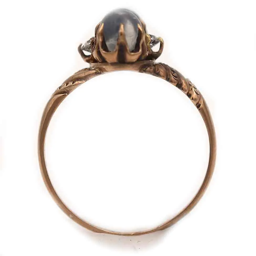 Victorian Twin Moonstone and Mine Cut Diamond Engagement Ring