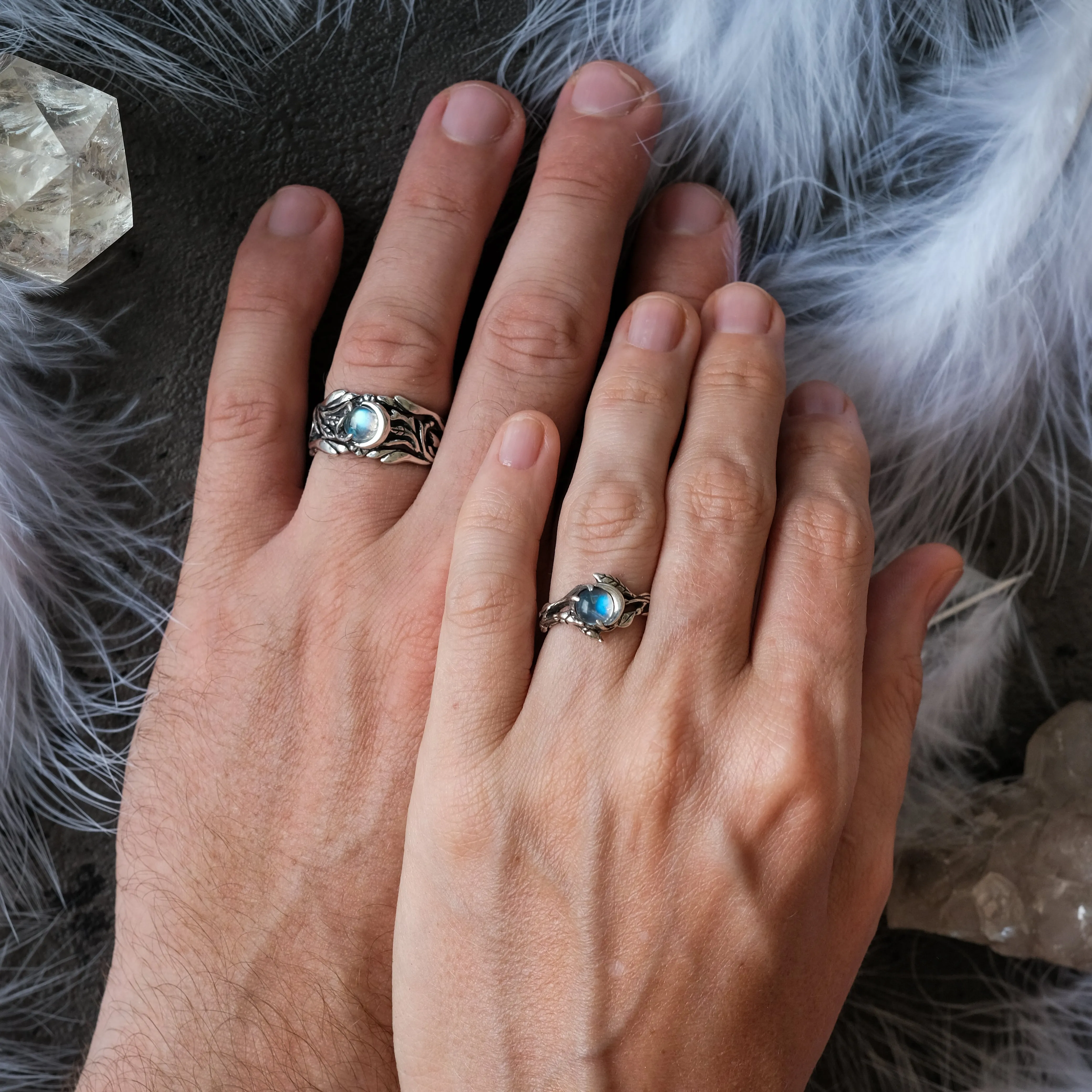 Wedding Couple Moonstone Rings Set "Luna"