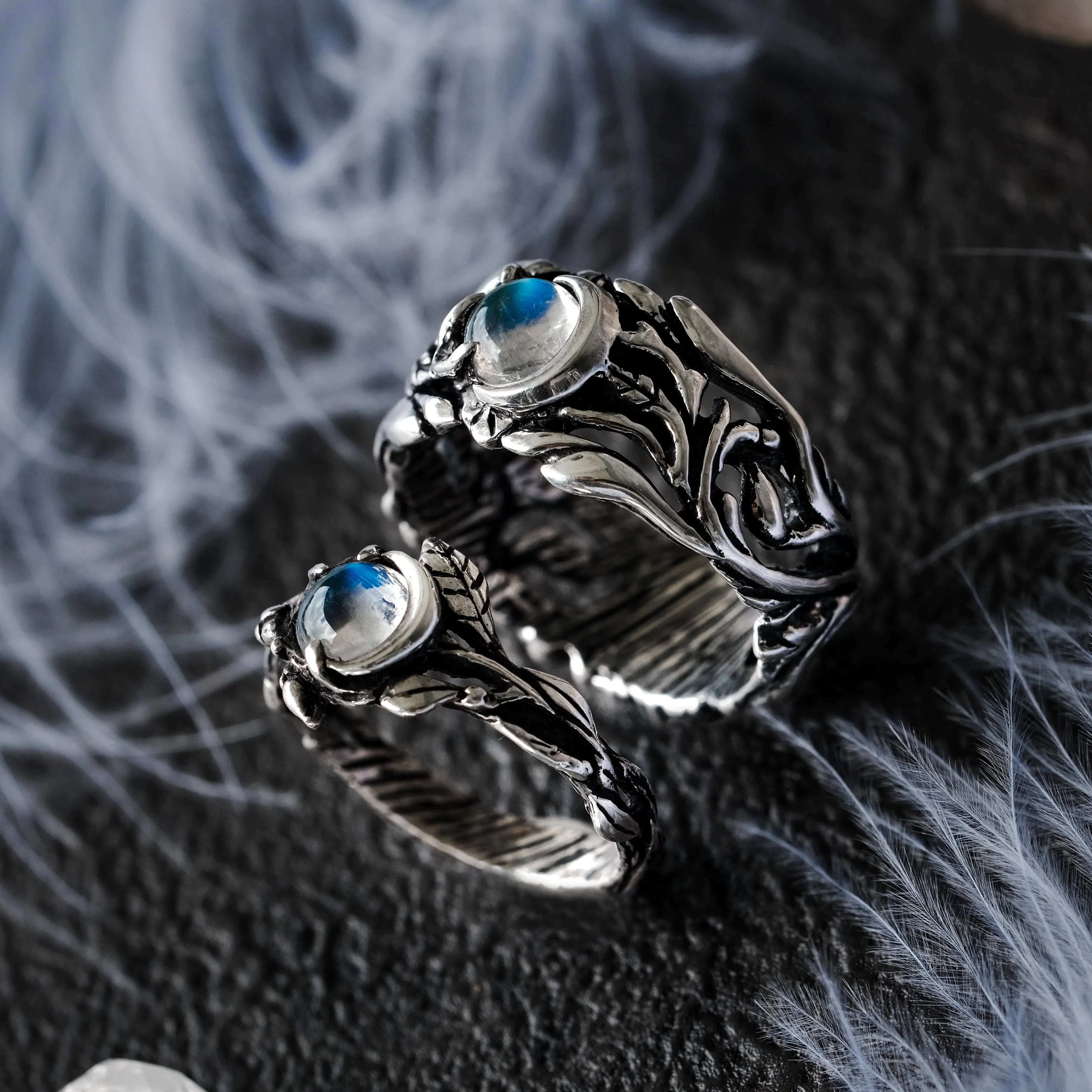 Wedding Couple Moonstone Rings Set "Luna"