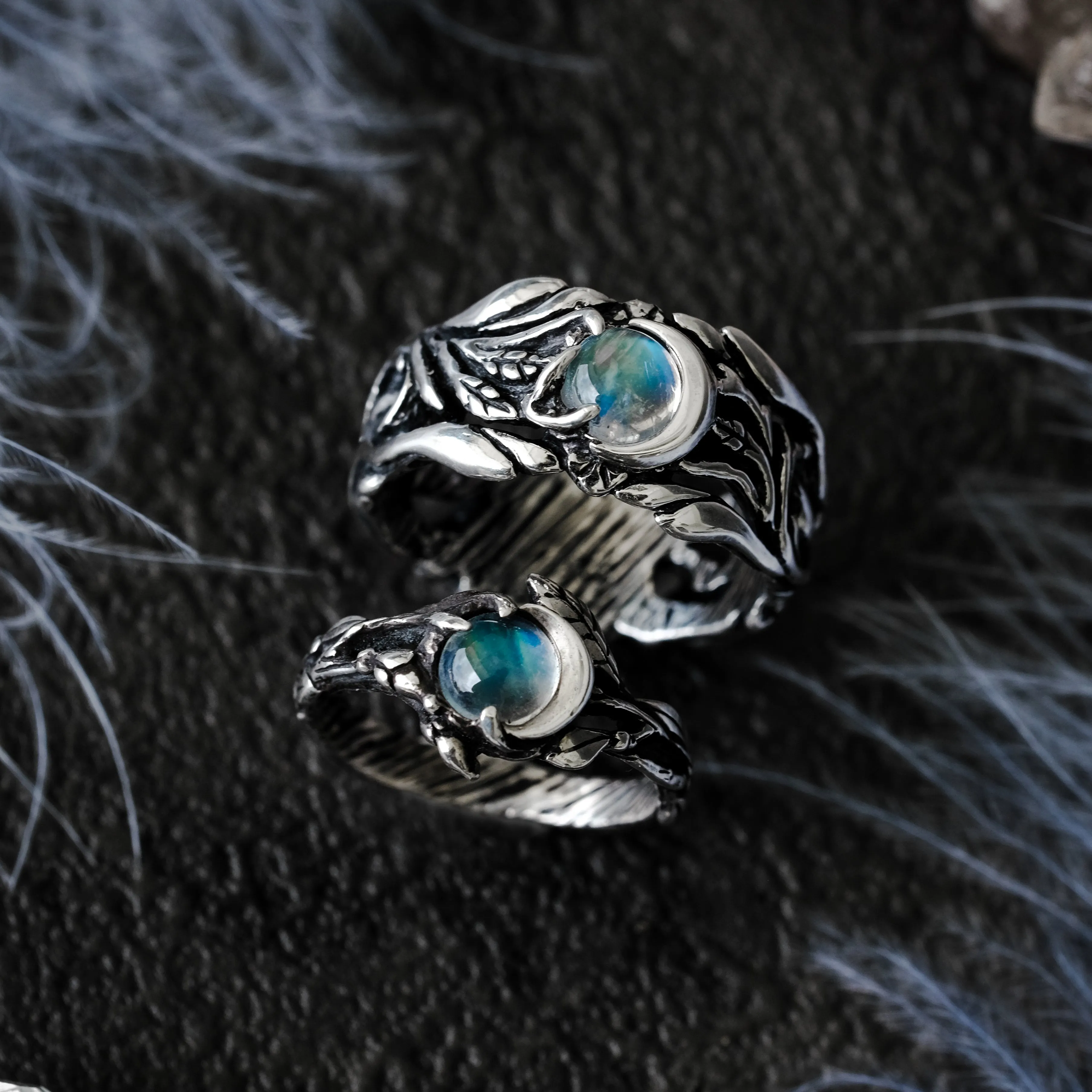 Wedding Couple Moonstone Rings Set "Luna"