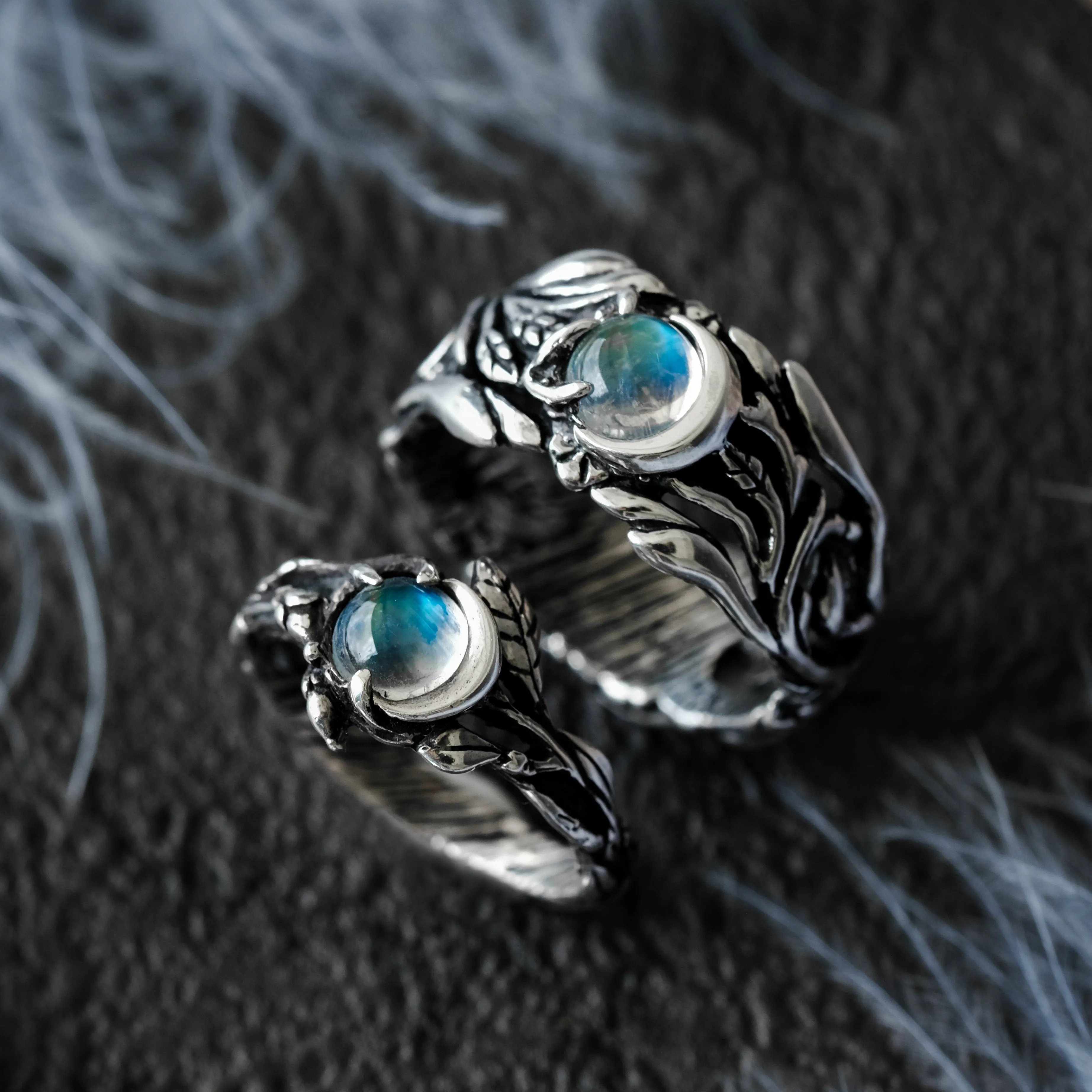 Wedding Couple Moonstone Rings Set "Luna"