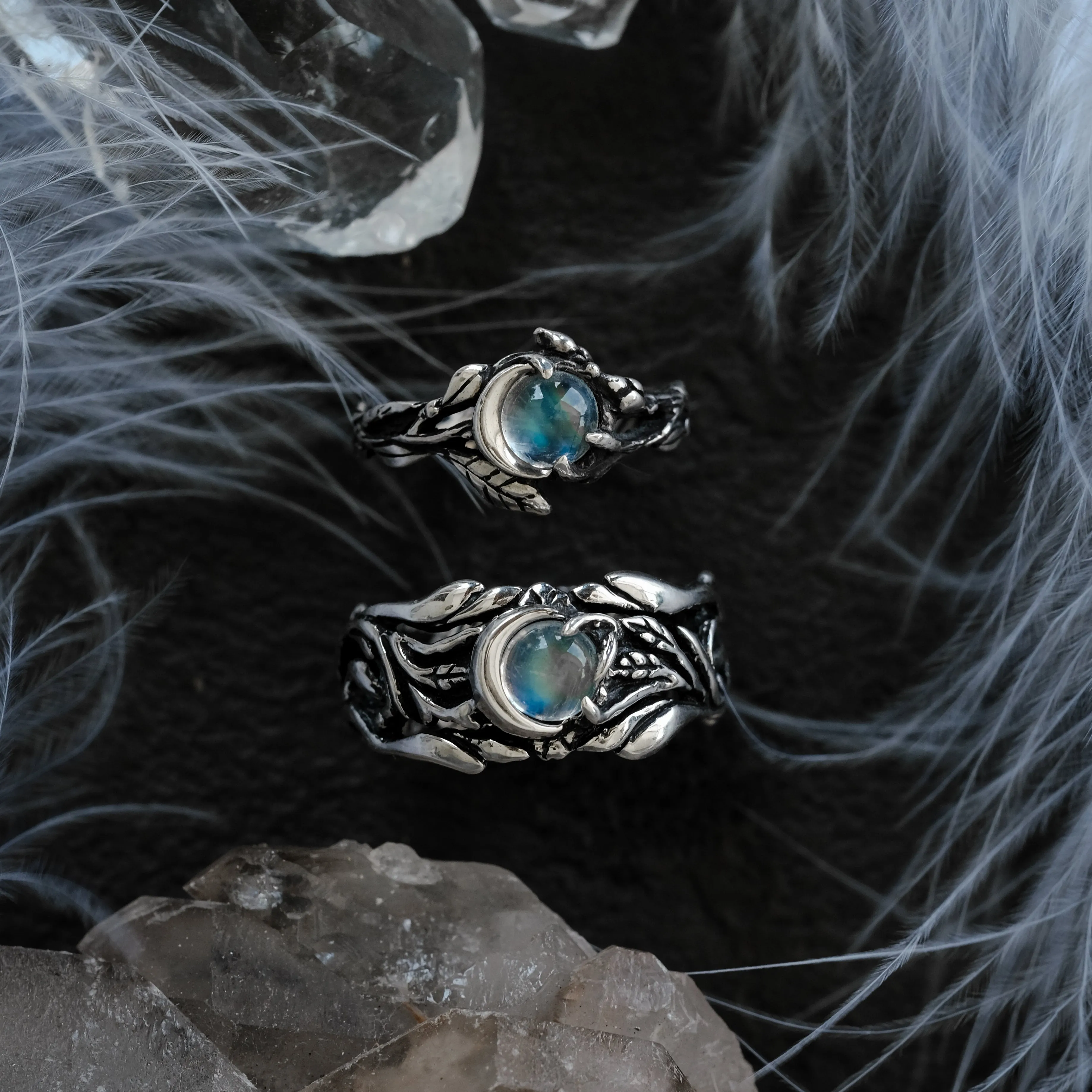 Wedding Couple Moonstone Rings Set "Luna"