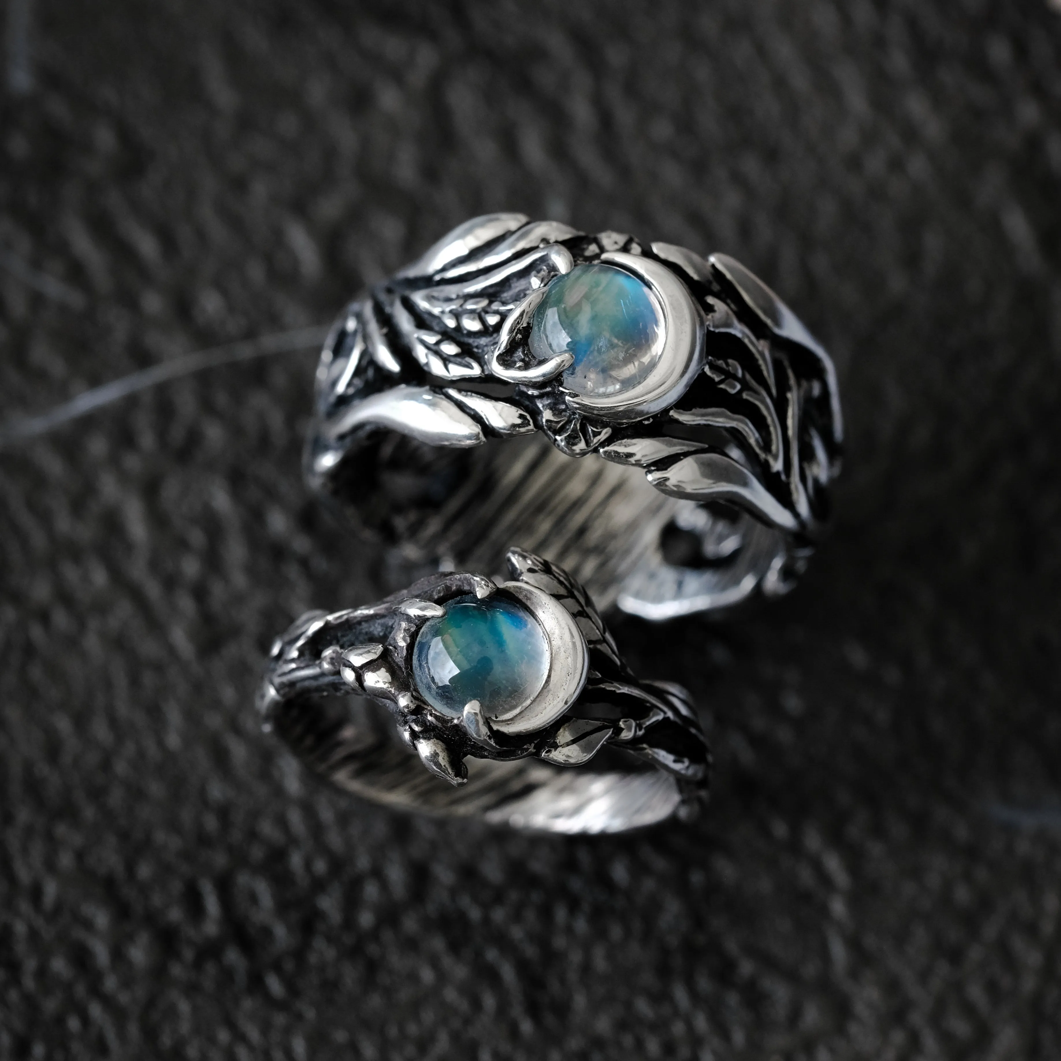 Wedding Couple Moonstone Rings Set "Luna"