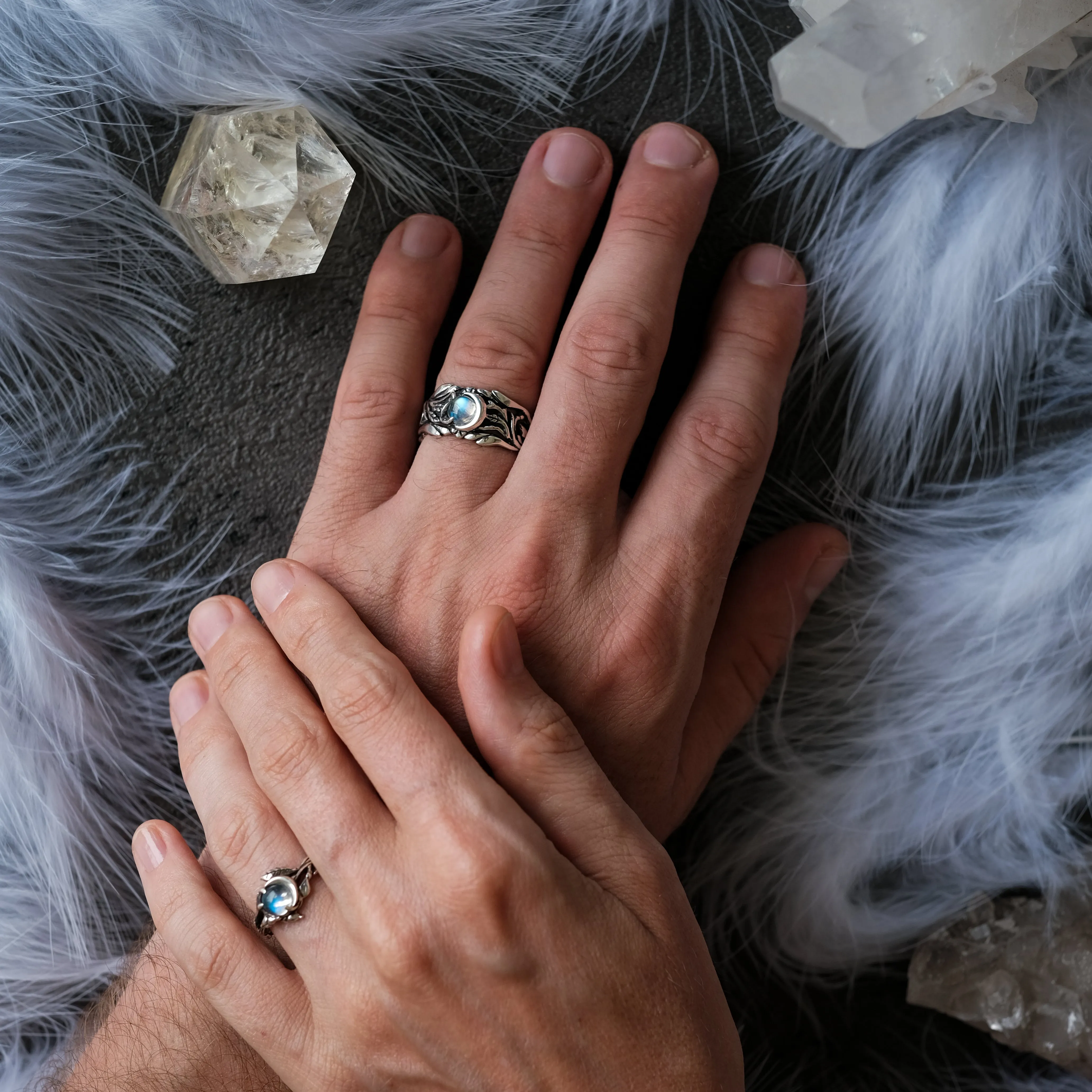 Wedding Couple Moonstone Rings Set "Luna"