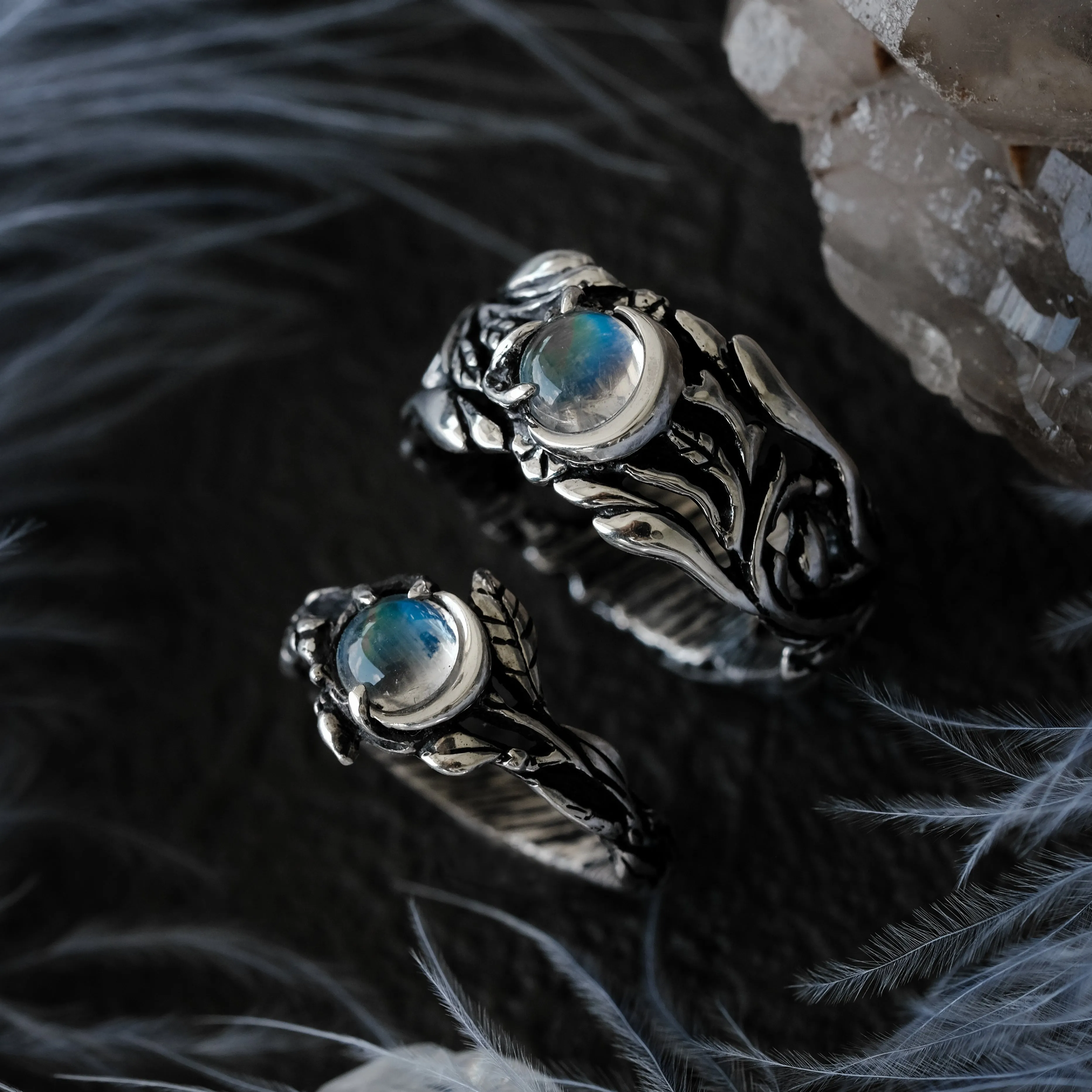 Wedding Couple Moonstone Rings Set "Luna"