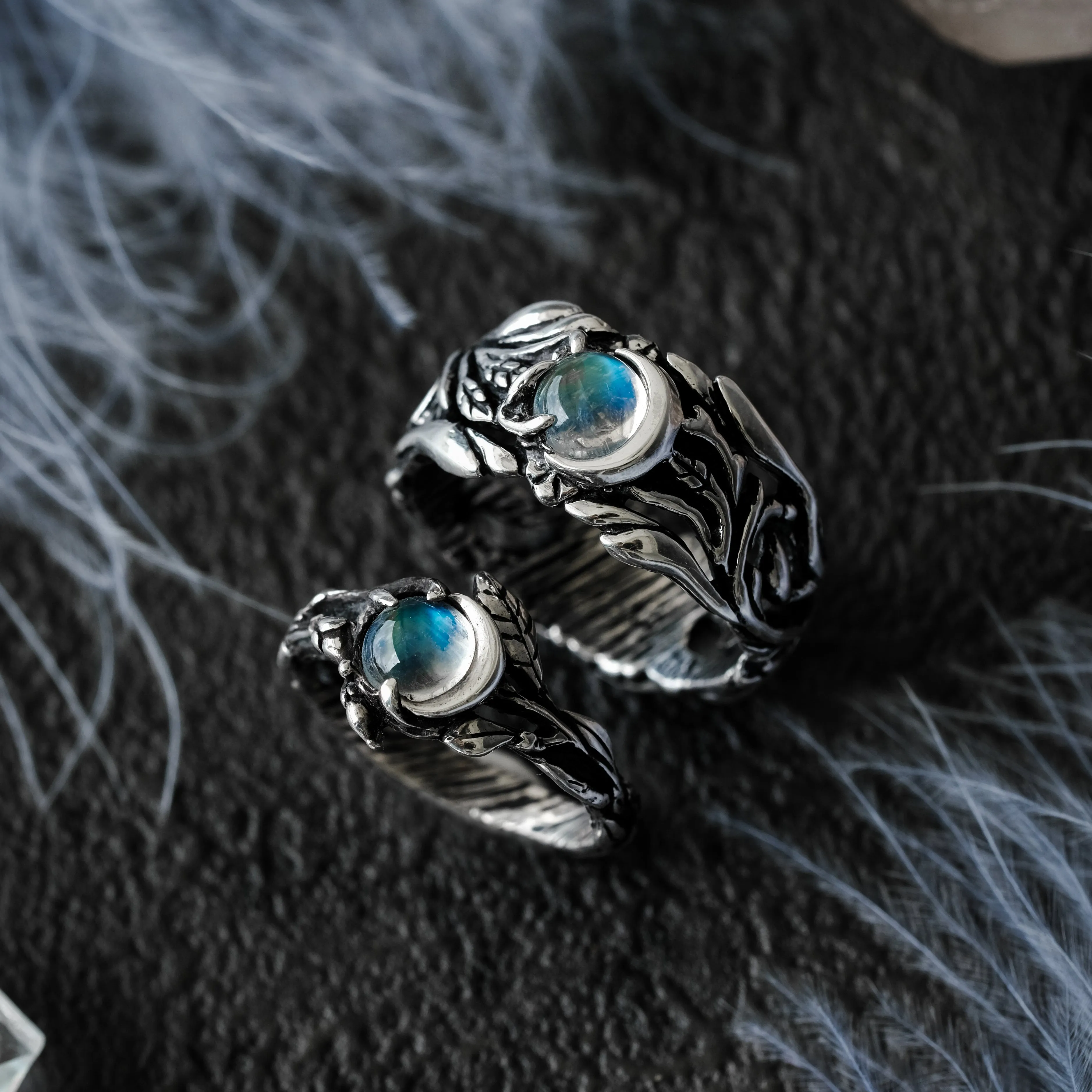 Wedding Couple Moonstone Rings Set "Luna"