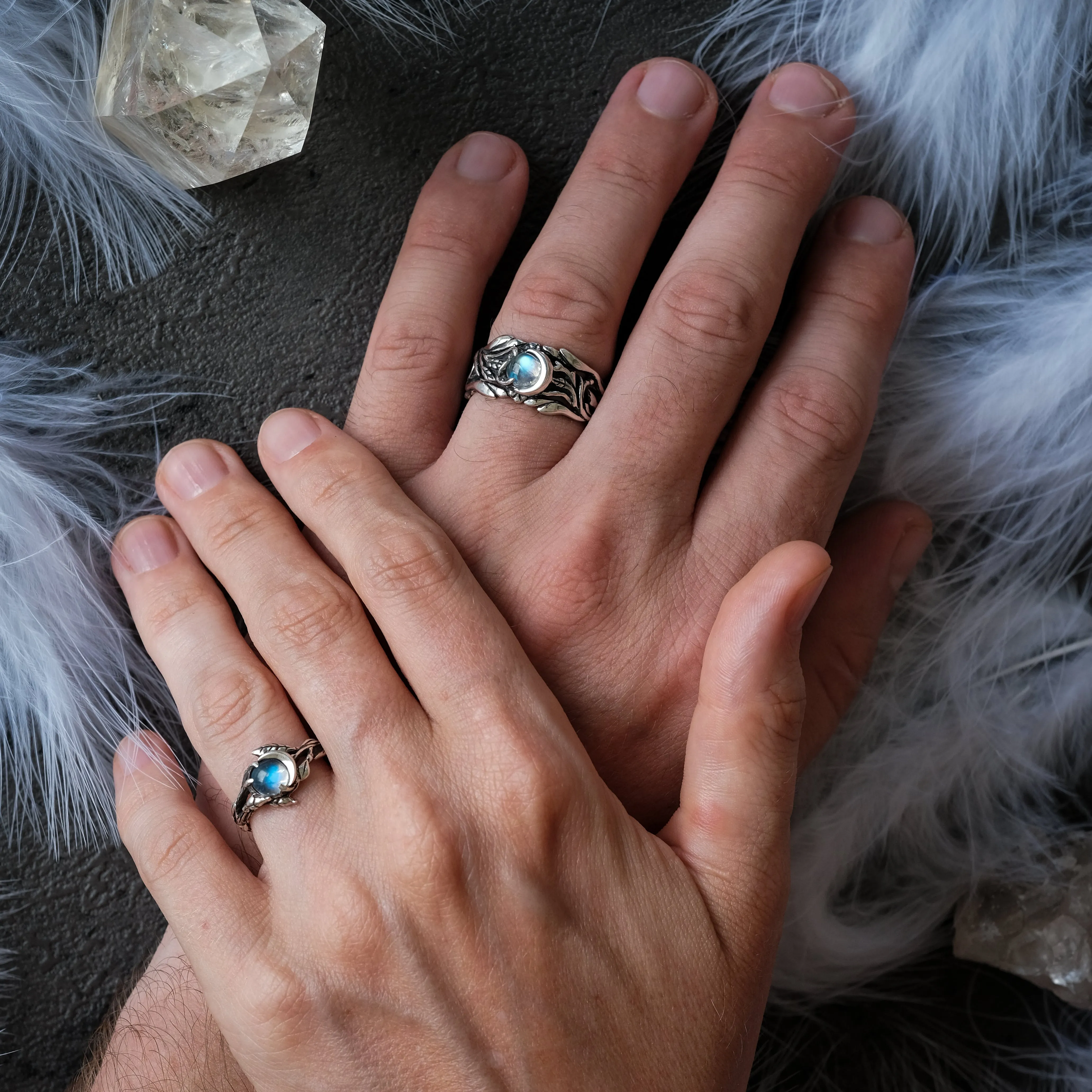 Wedding Couple Moonstone Rings Set "Luna"