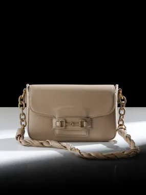 Women Beige Solid PU Braided Sling Bag